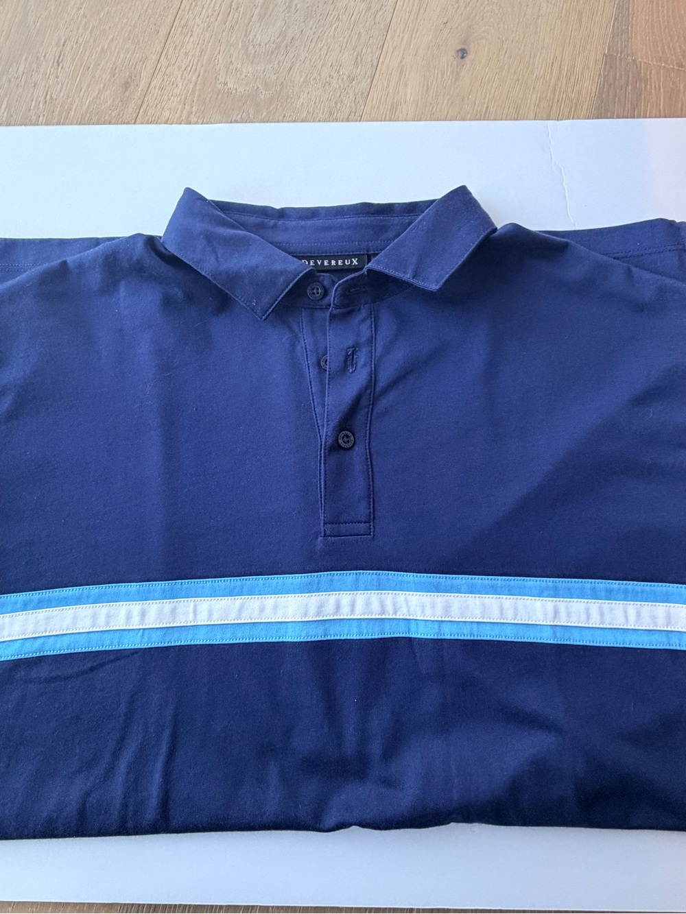 Devereux Men's Navy Polo with Sky Blue and White Chest Stripe